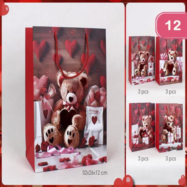 TEDDY BEAR HEARTS VALENTINES DAY GIFT BAG (12 UNITS)