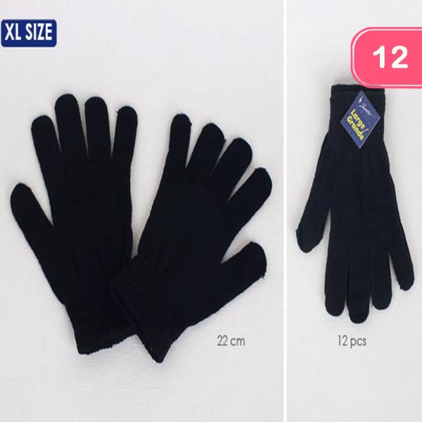 ADULT LARGE ALL BLACK WINTER GLOVES (12 UNITS)