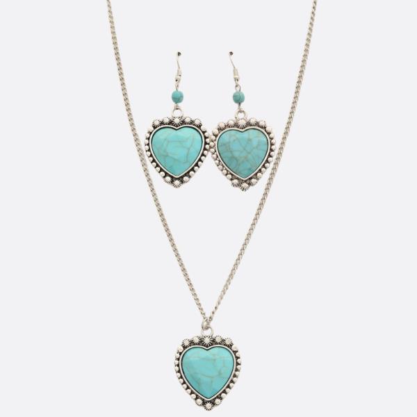 WESTERN TURQUOISE STONE HEART PENDANT NECKLACE