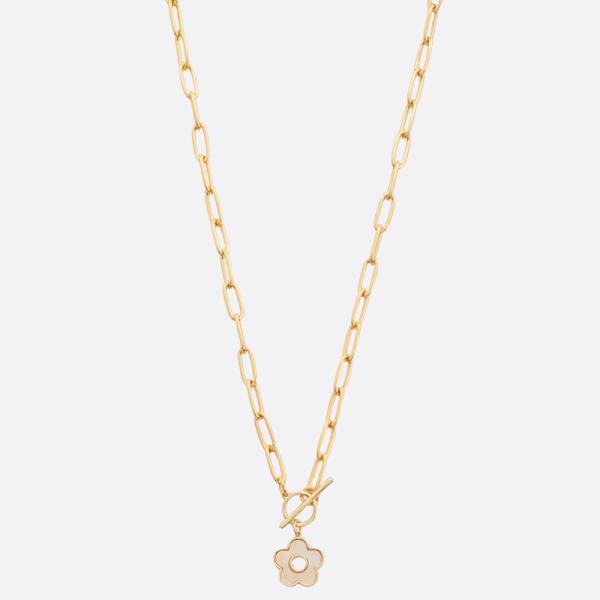 SODAJO FLOWER CHARM TOGGLE CLASP GOLD DIPPED NECKLACE