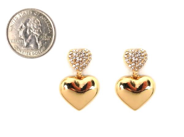 DOUBLE HEART WITH STONE DANGLE EARRING