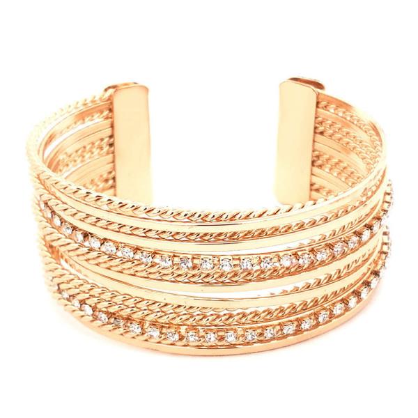 RHINESTONE ROPE LINK METAL CUFF BRACELET