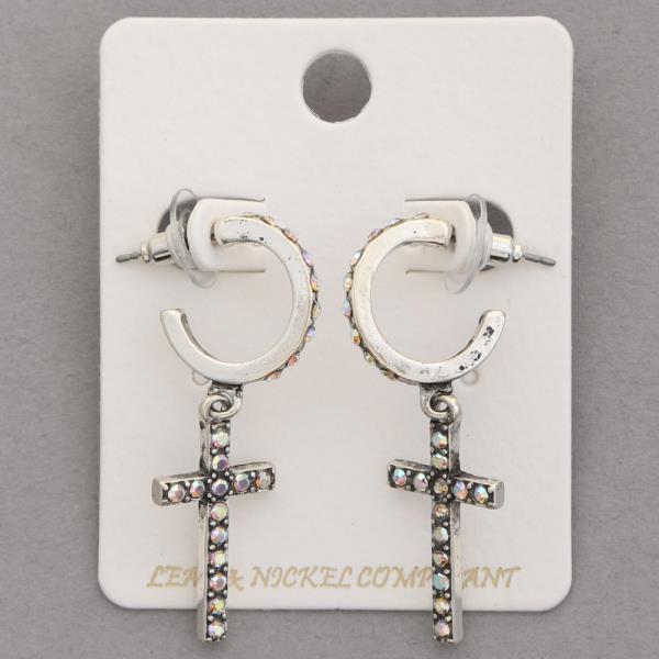 CROSS OPEN HOOP EARRING