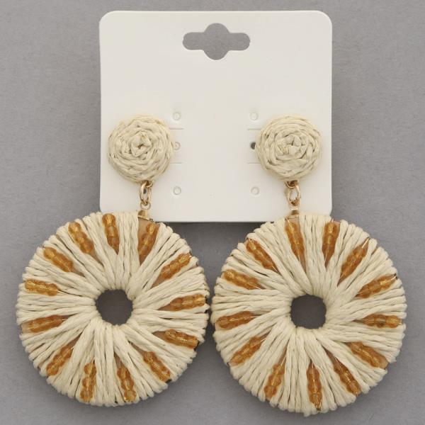 RAFFIA BEADED ROUND DANGLE EARRING