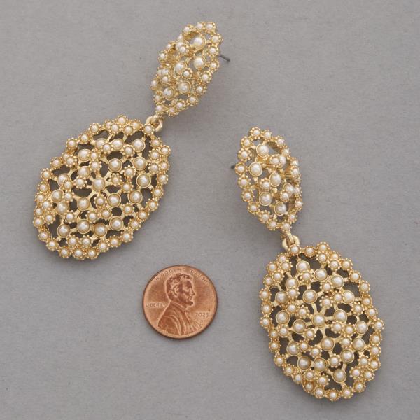 DOUBLE OVAL PEARL BEAD METAL EARRING