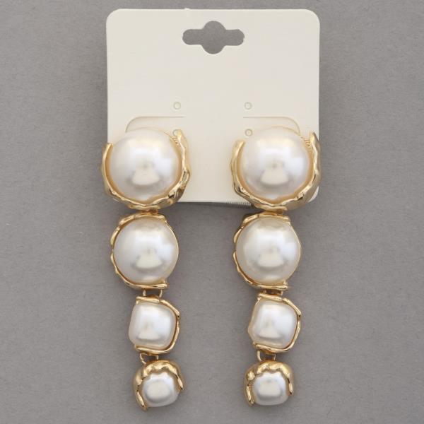 PEARL BEAD METAL DANGLE EARRING