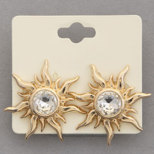 RHINESTONE SUN SHAPE METAL EARRING