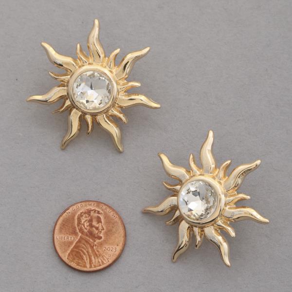 RHINESTONE SUN SHAPE METAL EARRING