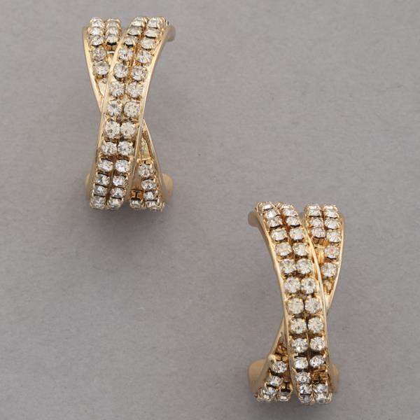 RHINESTONE CRISS CROSS METAL OPEN HOOP EARRING