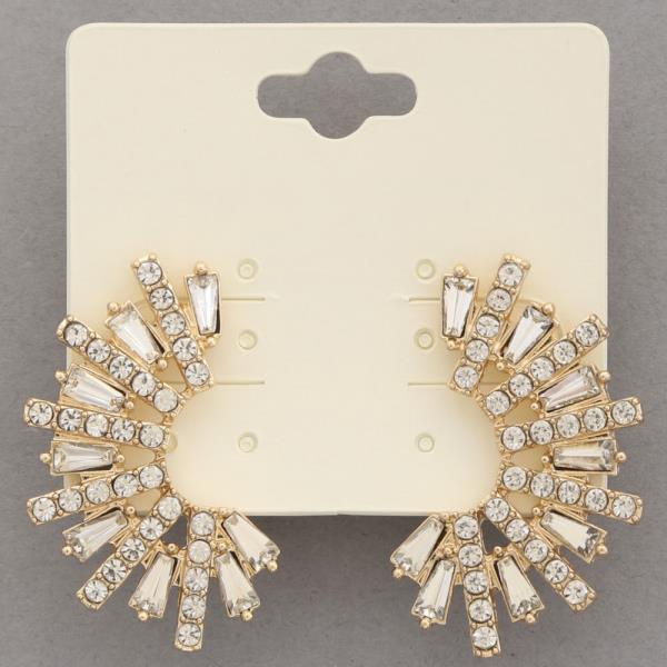 HALF CIRCLE RHINESTONE METAL EARRING