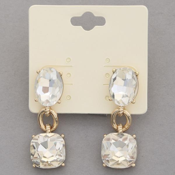 OVAL SQUARE CRYSTAL LINK DANGLE EARRING