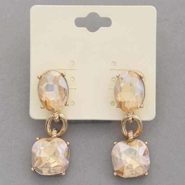 OVAL SQUARE CRYSTAL LINK DANGLE EARRING