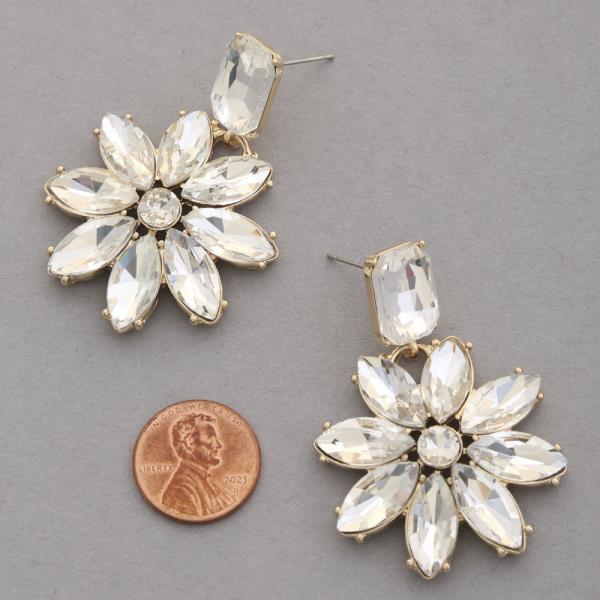 RHINESTONE FLOWER DANGLE EARRING