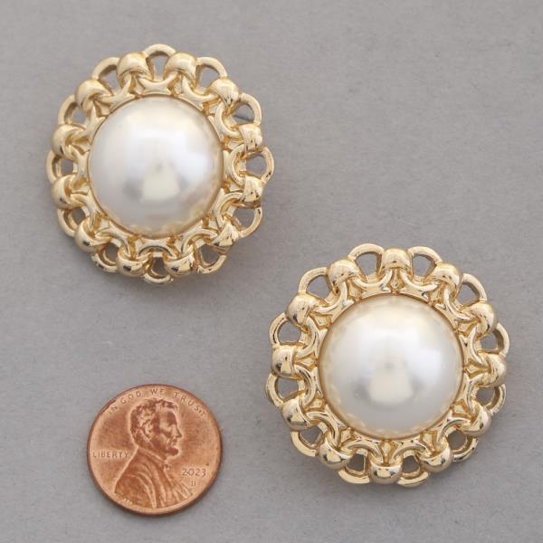 ROUND PEARL BEAD CIRCLE METAL EARRING