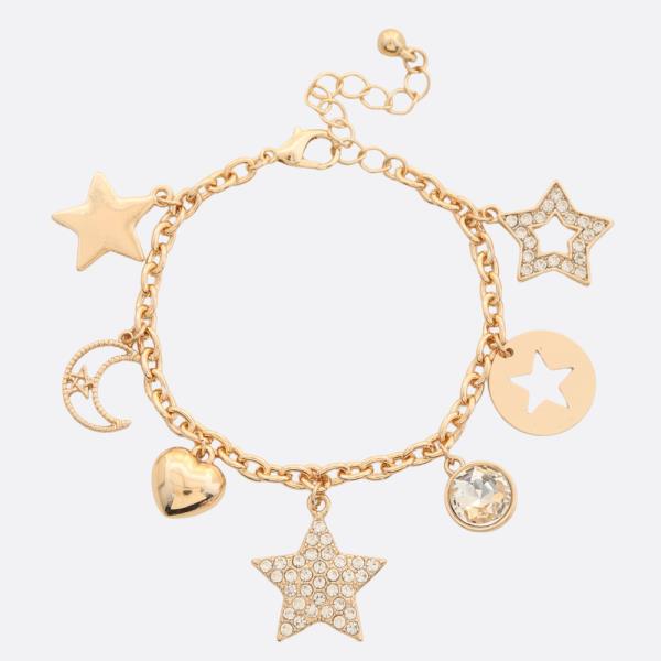 STAR HEART CHARM METAL BRACELET