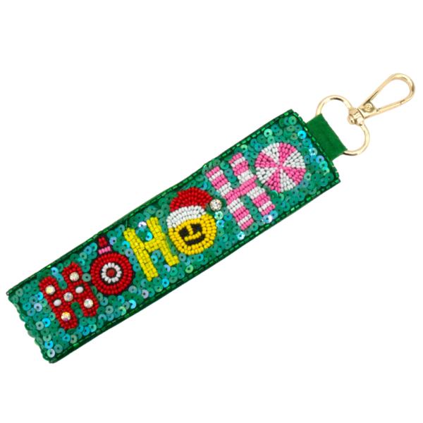 HOHOHO SEQUIN SEED BEAD KEYCHAIN