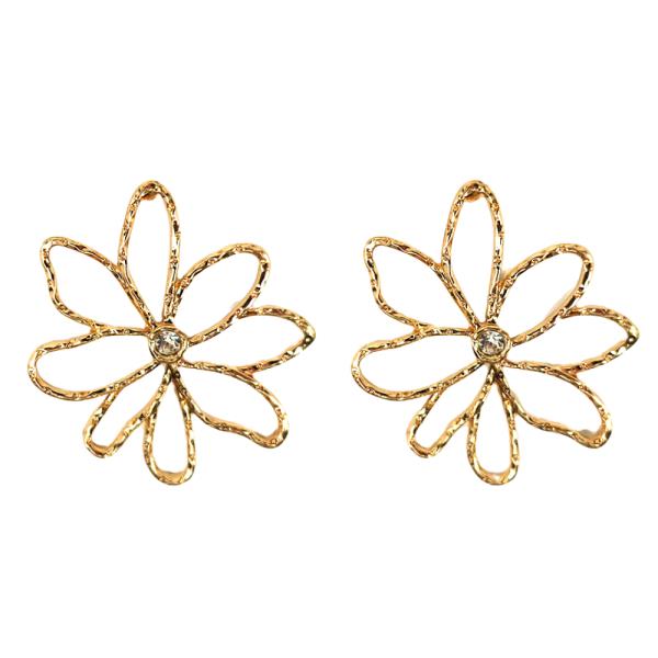 CUT OUT FLOWER RHINESTONE CENTER METAL EARRING