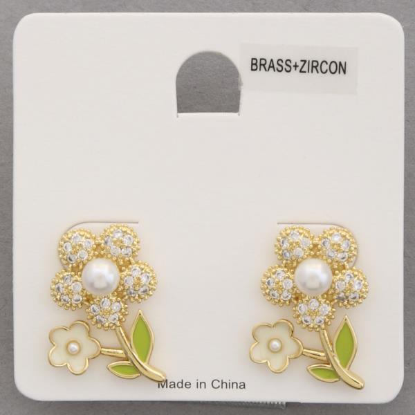 FLOWER CZ BRASS EARRING