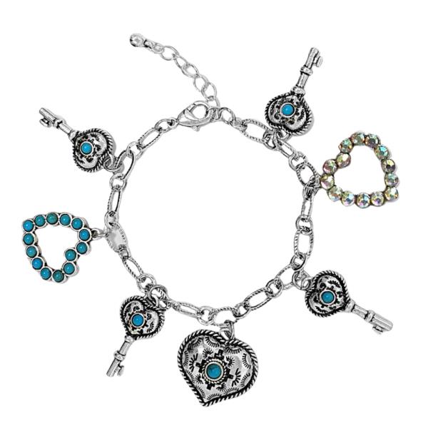 WESTERN STYLE HEART MULTI CHARM BRACELET