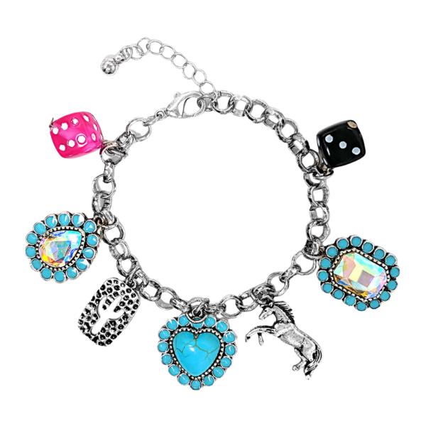 WESTERN STYLE HEART MULTI CHARM BRACELET