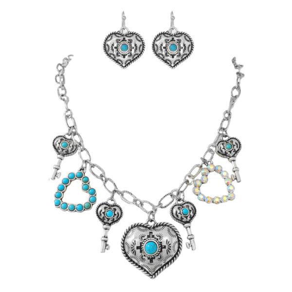 WESTERN STYLE HEART MULTI CHARM NECKLACE