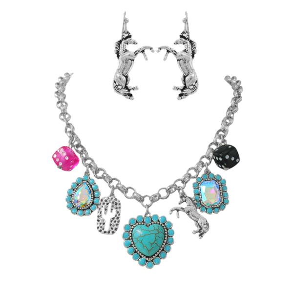 WESTERN STYLE HEART MULTI CHARM NECKLACE