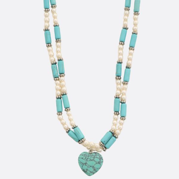 WESTERN STYLE HEART PENDANT PEARL BEADED NECKLACE