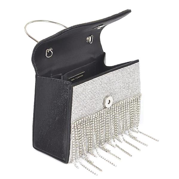 RHINESTONE FRINGE TOP HANDLE BAG