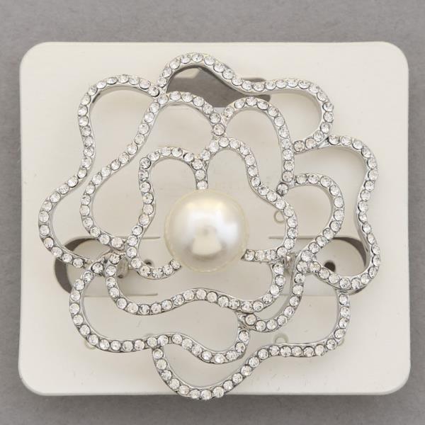 FOWER PEARL RHINESTONE BROOCH