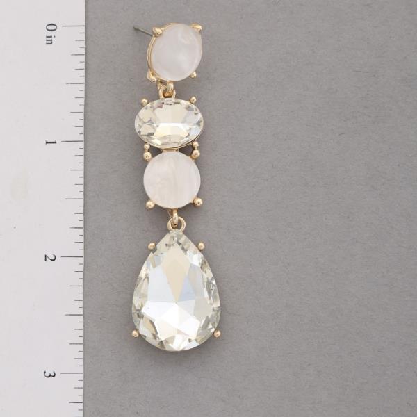 OVAL TEARDROP CRYSTAL LINK DANGLE EARRING