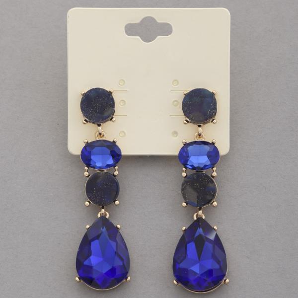 OVAL TEARDROP CRYSTAL LINK DANGLE EARRING