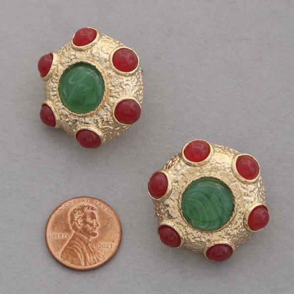 BEADED ROUND METAL EARRING