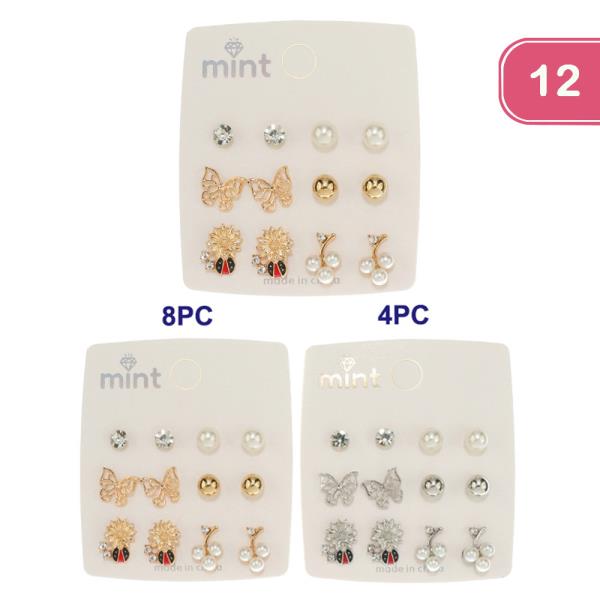 BUTTERFLY FLOWER STUD EARRING SET (12 UNITS)