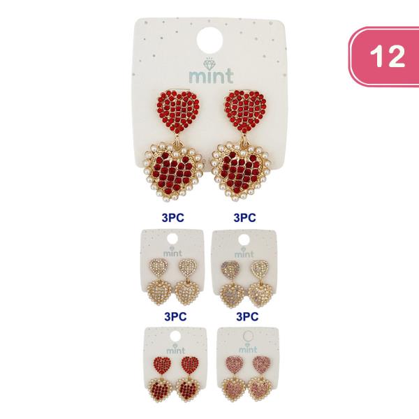 VALENTINES DAY RHINESTONE HEART EARRING (12 UNITS)