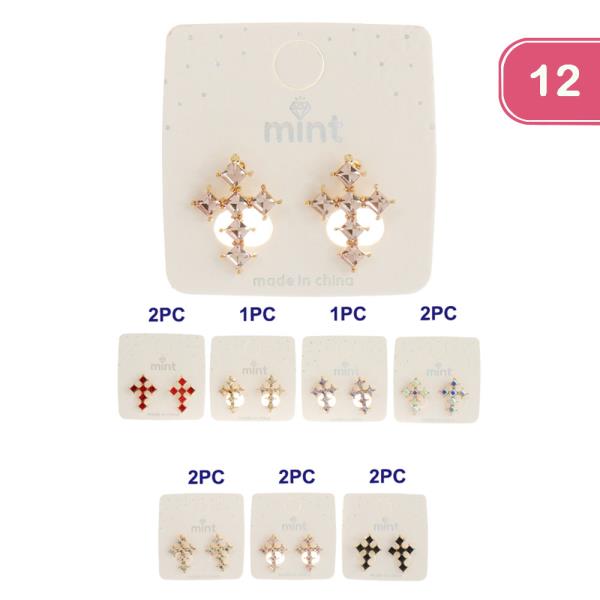 RHINESTONE CROSS EARRING (12 UNITS)