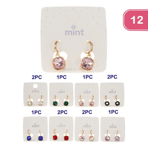 STONE DANGLE HOOP EARRING (12 UNITS)