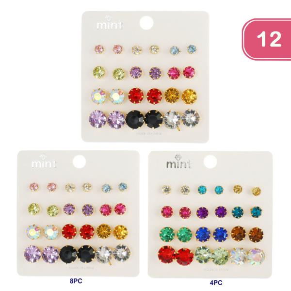 RHINESTONE STUD EARRING SET (12 UNITS)