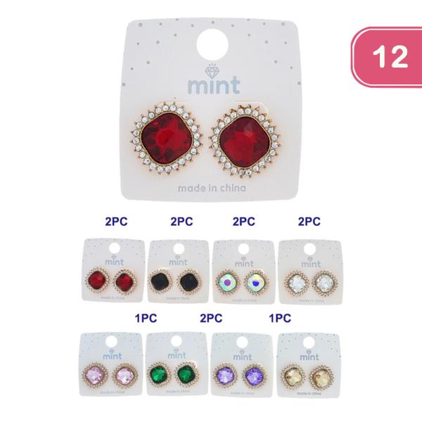 COLOR STONE STUD EARRING (12 UNITS)