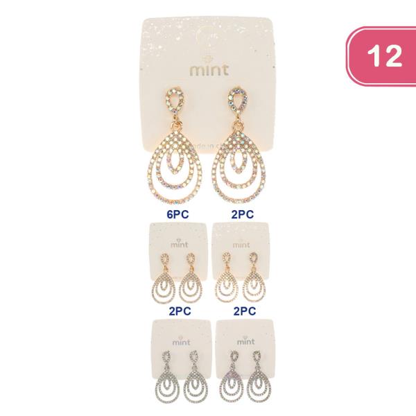 RHINESTONE TEARDROP DANGLE EARRING (12 UNITS)