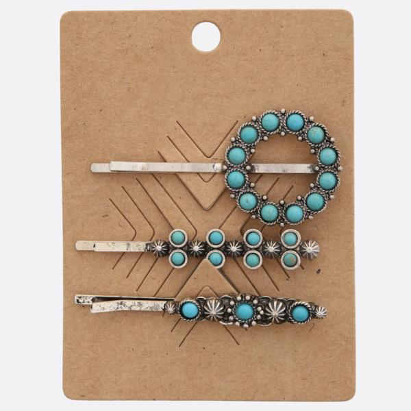 WESTERN STYLE TURQUOISE BEAD HAIR PIN SET