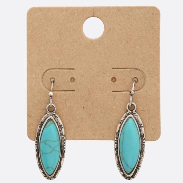 WESTERN STYLE TURQUOISE BEAD DANGLE EARRING