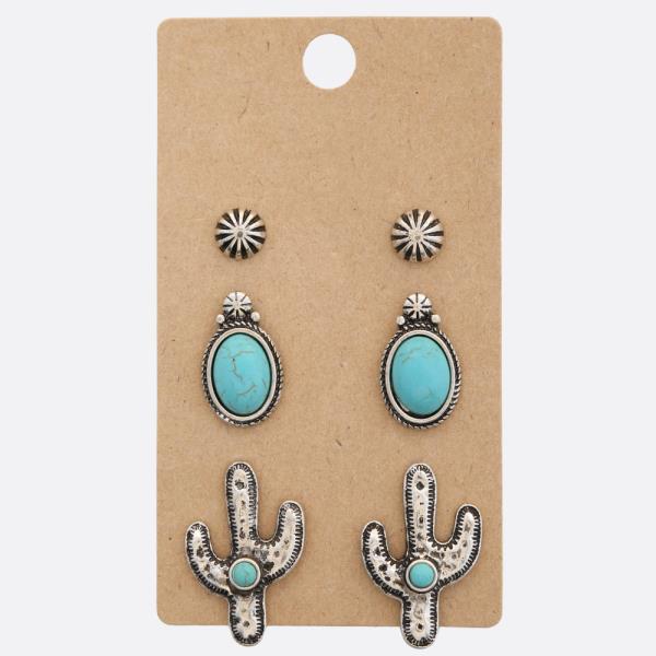 WESTERN STYLE CACTUS ASSORTED EARRING SET