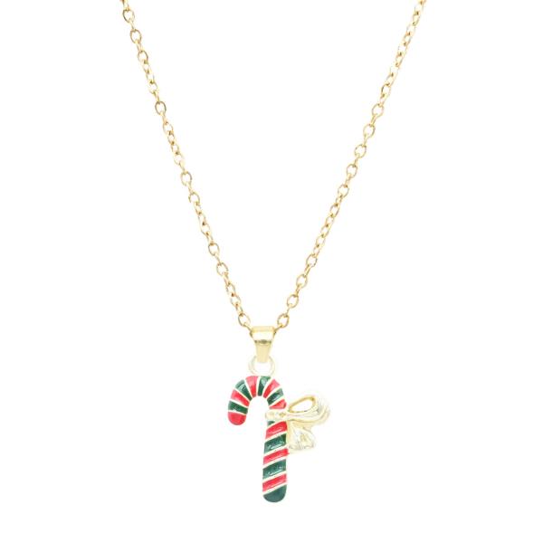 CANDY CANE BOW PENDANT NECKLACE