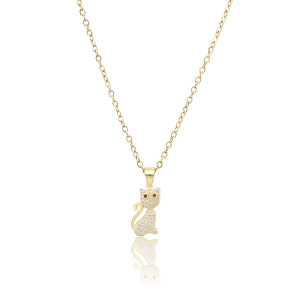 CUTE CAT RHINESTONE PENDANT NECKLACE