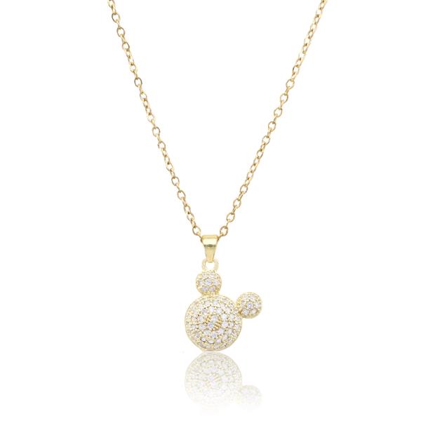 CUTE EAR HEAD RHINESTONE PENDANT NECKLACE