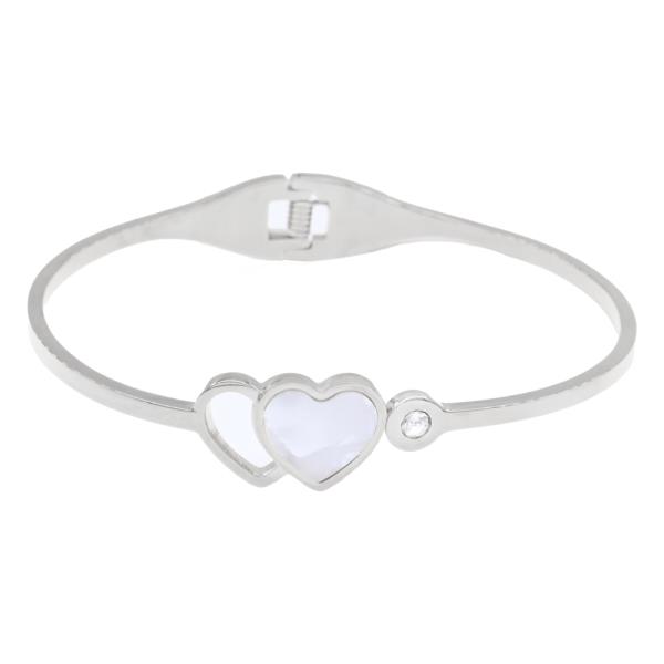 STAINLESS STEEL HEART HINGED BANGLE BRACELET