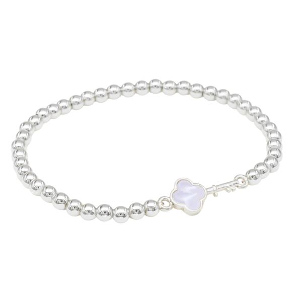 STAINLESS STEEL BALL CLOVER KEY STRETCH BRACELET