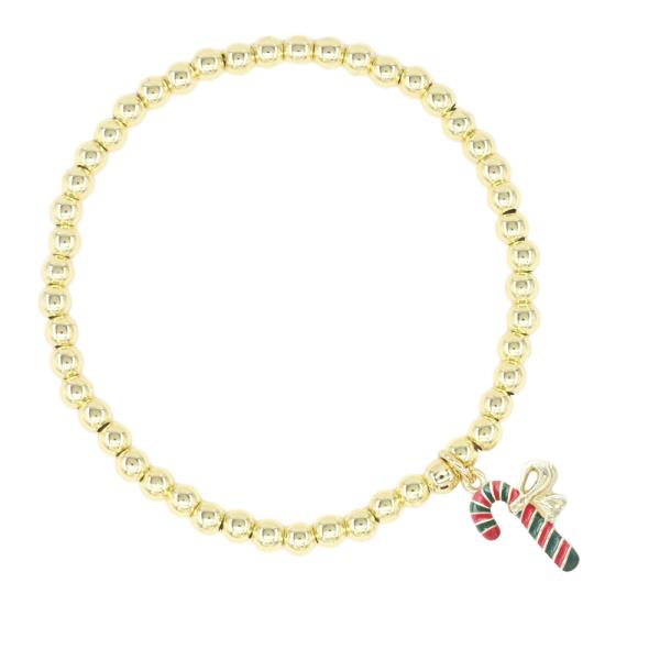 STAINLESS STEEL BALL CANDY CANE STRETCH BRACELET