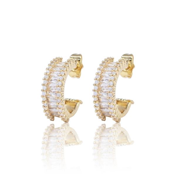 CZ PAVED OPEN HUGGIE HOOP EARRING