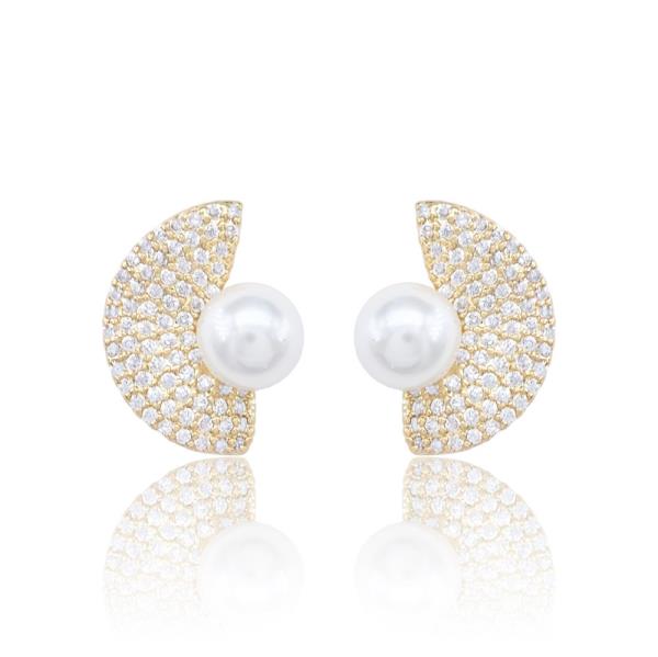 PEARL BEAD C SHAPE CZ EARRING